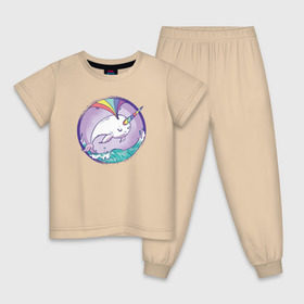 Детская пижама хлопок с принтом Нарвал , 100% хлопок |  брюки и футболка прямого кроя, без карманов, на брюках мягкая резинка на поясе и по низу штанин
 | narwhal | единорог | летние | лето | море | нарвал | радуга | рыба | рыбы