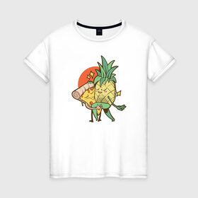 Женская футболка хлопок с принтом Пицца и Ананас , 100% хлопок | прямой крой, круглый вырез горловины, длина до линии бедер, слегка спущенное плечо | 