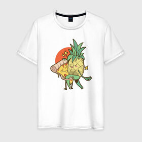 Мужская футболка хлопок с принтом Пицца и Ананас , 100% хлопок | прямой крой, круглый вырез горловины, длина до линии бедер, слегка спущенное плечо. | 