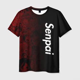 Мужская футболка 3D с принтом Senpai (Ahegao) , 100% полиэфир | прямой крой, круглый вырез горловины, длина до линии бедер | 2 versia | ahegao | anime | manga | paint | red | sempai | senpai | sup | supreme | trend | white | аниме | белый | манга | семпай | сенпай | суп | суприм