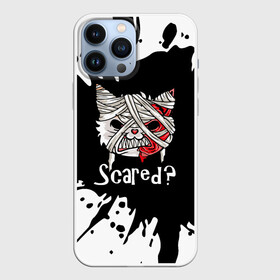 Чехол для iPhone 13 Pro Max с принтом Ну что, страшно ,  |  | bandage | blood | blot.black | cat | fangs | fear | halloween | horror | kitten | teeth | white | белый | бинт | зубы | клыки | клякса | кот | котенок | кошка | кровь | ужас | хэллоуин | черный