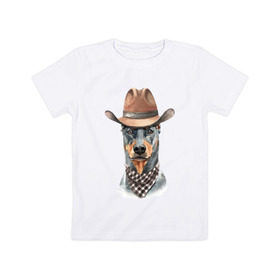 Детская футболка хлопок с принтом Доберман , 100% хлопок | круглый вырез горловины, полуприлегающий силуэт, длина до линии бедер | dobermann | dog | доберман | собака | собаки