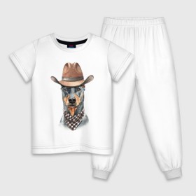 Детская пижама хлопок с принтом Доберман , 100% хлопок |  брюки и футболка прямого кроя, без карманов, на брюках мягкая резинка на поясе и по низу штанин
 | dobermann | dog | доберман | собака | собаки