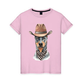 Женская футболка хлопок с принтом Доберман , 100% хлопок | прямой крой, круглый вырез горловины, длина до линии бедер, слегка спущенное плечо | dobermann | dog | доберман | собака | собаки