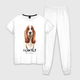 Женская пижама хлопок с принтом Бассет-хаунд , 100% хлопок | брюки и футболка прямого кроя, без карманов, на брюках мягкая резинка на поясе и по низу штанин | dog | бассет | бассет хаунд | собака | собаки | хаунд