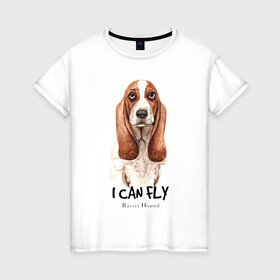 Женская футболка хлопок с принтом Бассет-хаунд , 100% хлопок | прямой крой, круглый вырез горловины, длина до линии бедер, слегка спущенное плечо | dog | бассет | бассет хаунд | собака | собаки | хаунд