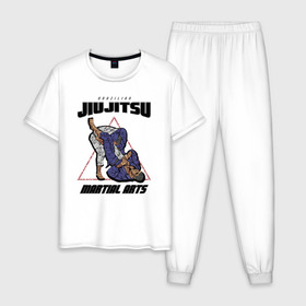 Мужская пижама хлопок с принтом Джиу-джитсу , 100% хлопок | брюки и футболка прямого кроя, без карманов, на брюках мягкая резинка на поясе и по низу штанин
 | jiu jitsu | джиу джитсу | джиу джицу