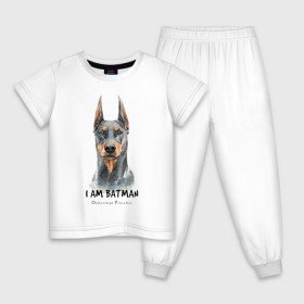 Детская пижама хлопок с принтом Доберман , 100% хлопок |  брюки и футболка прямого кроя, без карманов, на брюках мягкая резинка на поясе и по низу штанин
 | Тематика изображения на принте: doberman | доберман | пинчер | собака | собаки
