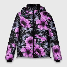 Мужская зимняя куртка 3D с принтом Purple wild flowers , верх — 100% полиэстер; подкладка — 100% полиэстер; утеплитель — 100% полиэстер | длина ниже бедра, свободный силуэт Оверсайз. Есть воротник-стойка, отстегивающийся капюшон и ветрозащитная планка. 

Боковые карманы с листочкой на кнопках и внутренний карман на молнии. | Тематика изображения на принте: art | flowers | leaves | арт | букет | лепестки | листья | художество | цветок | цветы