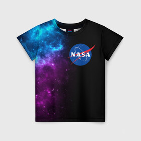 Детская футболка 3D с принтом NASA (SPACE) 4.2 , 100% гипоаллергенный полиэфир | прямой крой, круглый вырез горловины, длина до линии бедер, чуть спущенное плечо, ткань немного тянется | nasa | paint | space | звезды | космос | краска | наса | черная дыра