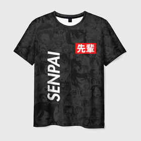 Мужская футболка 3D с принтом Senpai (Поло) , 100% полиэфир | прямой крой, круглый вырез горловины, длина до линии бедер | 2 versia | ahegao | anime | manga | paint | red | sempai | senpai | sup | supreme | trend | white | аниме | белый | манга | семпай | сенпай | суп | суприм