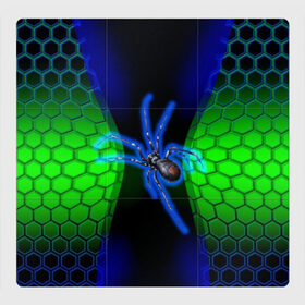 Магнитный плакат 3Х3 с принтом Паук на ночной охоте , Полимерный материал с магнитным слоем | 9 деталей размером 9*9 см | Тематика изображения на принте: зеленая броня | зеленый неон | классный дизайн | ночь | паук | паук дизайн | паук на охоте | паук охотник | пчелиные | соты | темная футболка | футболка с пауком | черные соты