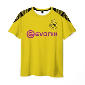 Мужская футболка 3D с принтом Borussia home 19-20 , 100% полиэфир | прямой крой, круглый вырез горловины, длина до линии бедер | 