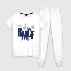 Женская пижама хлопок с принтом Real Madrid - Printed Graphic , 100% хлопок | брюки и футболка прямого кроя, без карманов, на брюках мягкая резинка на поясе и по низу штанин | Тематика изображения на принте: 0x000000123 | real madrid | реал мадрид