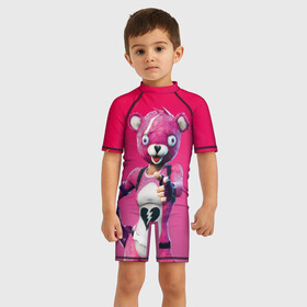 Детский купальный костюм 3D с принтом Only You , Полиэстер 85%, Спандекс 15% | застежка на молнии на спине | battle royale | bear | fortnite | pink | батл роял | медведь | розовый | фортнайт | фурри