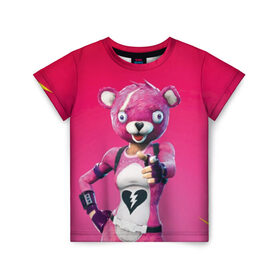 Детская футболка 3D с принтом Only You! , 100% гипоаллергенный полиэфир | прямой крой, круглый вырез горловины, длина до линии бедер, чуть спущенное плечо, ткань немного тянется | battle royale | bear | fortnite | pink | батл роял | медведь | розовый | фортнайт | фурри
