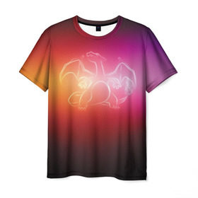 Мужская футболка 3D с принтом Чаризард , 100% полиэфир | прямой крой, круглый вырез горловины, длина до линии бедер | detective pikachu | pikachu | pokeball | pokemon | детектив пикачу | пикачу | покебол | покемон