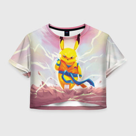 Женская футболка Crop-top 3D с принтом Dragon Pika , 100% полиэстер | круглая горловина, длина футболки до линии талии, рукава с отворотами | detective pikachu | pikachu | pokeball | pokemon | гоку | детектив пикачу | пикачу | покебол | покемон