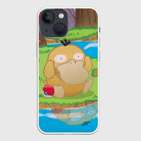 Чехол для iPhone 13 mini с принтом Псайдак ,  |  | Тематика изображения на принте: detective pikachu | pikachu | pokeball | pokemon | psyduck | детектив пикачу | пикачу | покебол | покемон | псайдак