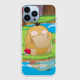 Чехол для iPhone 13 Pro Max с принтом Псайдак ,  |  | Тематика изображения на принте: detective pikachu | pikachu | pokeball | pokemon | psyduck | детектив пикачу | пикачу | покебол | покемон | псайдак