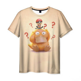 Мужская футболка 3D с принтом Псайдак , 100% полиэфир | прямой крой, круглый вырез горловины, длина до линии бедер | detective pikachu | pikachu | pokeball | pokemon | psyduck | детектив пикачу | пикачу | покебол | покемон | псайдак