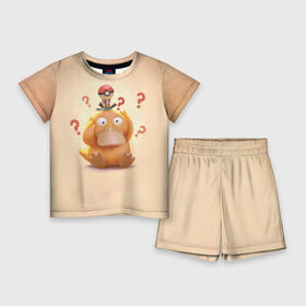 Детский костюм с шортами 3D с принтом Псайдак ,  |  | detective pikachu | pikachu | pokeball | pokemon | psyduck | детектив пикачу | пикачу | покебол | покемон | псайдак