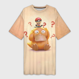 Платье-футболка 3D с принтом Псайдак ,  |  | detective pikachu | pikachu | pokeball | pokemon | psyduck | детектив пикачу | пикачу | покебол | покемон | псайдак
