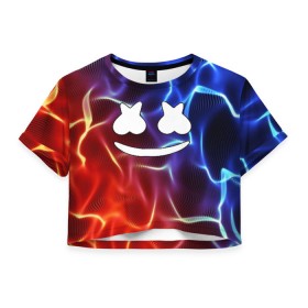 Женская футболка Cropp-top с принтом Marshmello Thunder , 100% полиэстер | круглая горловина, длина футболки до линии талии, рукава с отворотами | christopher comstock | dj | marshmello | music | диджей | клубная музыка | клубняк | крис комсток | логотип | маршмеллоу | музыка