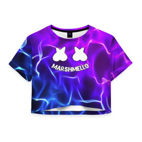 Женская футболка Cropp-top с принтом Marshmello THUNDER , 100% полиэстер | круглая горловина, длина футболки до линии талии, рукава с отворотами | christopher comstock | dj | marshmello | music | диджей | клубная музыка | клубняк | крис комсток | логотип | маршмеллоу | музыка