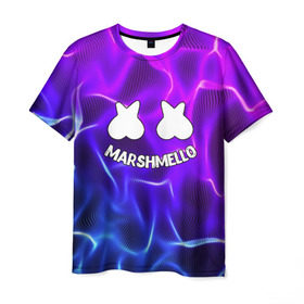 Мужская футболка 3D с принтом Marshmello THUNDER , 100% полиэфир | прямой крой, круглый вырез горловины, длина до линии бедер | christopher comstock | dj | marshmello | music | диджей | клубная музыка | клубняк | крис комсток | логотип | маршмеллоу | музыка