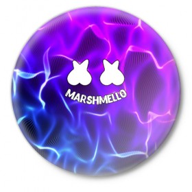 Значок с принтом Marshmello THUNDER ,  металл | круглая форма, металлическая застежка в виде булавки | christopher comstock | dj | marshmello | music | диджей | клубная музыка | клубняк | крис комсток | логотип | маршмеллоу | музыка