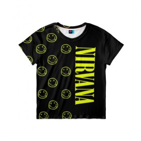 Детская футболка 3D с принтом Nirvana 2 , 100% гипоаллергенный полиэфир | прямой крой, круглый вырез горловины, длина до линии бедер, чуть спущенное плечо, ткань немного тянется | cobain | kurt | kurt cobain | nirvana | rock | smile | гитара | кобейн | курт | курт кобейн | нирвана | рок