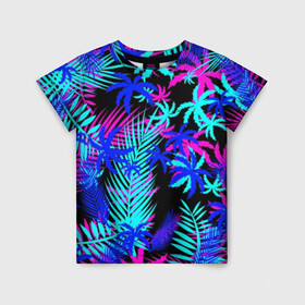 Детская футболка 3D с принтом НЕОНОВЫЕ ТРОПИКИ / TROPICAL NEON , 100% гипоаллергенный полиэфир | прямой крой, круглый вырез горловины, длина до линии бедер, чуть спущенное плечо, ткань немного тянется | hotline miami | neon | new retro wave | outrun | outrun electro | paints | palmen | rainbow | retro | retrowave | summer | synth | synthwave | tropical | брызги | брызги красок | звёзды | космос | краски | лето | неон | пальмы | радуга | 