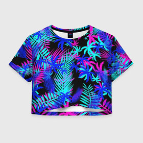 Женская футболка Crop-top 3D с принтом НЕОНОВЫЕ ТРОПИКИ / TROPICAL NEON , 100% полиэстер | круглая горловина, длина футболки до линии талии, рукава с отворотами | hotline miami | neon | new retro wave | outrun | outrun electro | paints | palmen | rainbow | retro | retrowave | summer | synth | synthwave | tropical | брызги | брызги красок | звёзды | космос | краски | лето | неон | пальмы | радуга | 