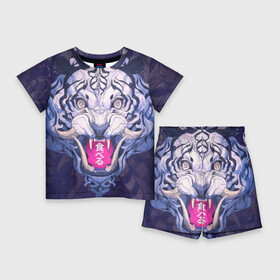 Детский костюм с шортами 3D с принтом ТИГР ,  |  | 24 на 7 тигр | арт | взгляд | иллюстрация | клыки | кот | коты | котяра | кошка | кошки | самурай | свирепый взгляд | скетч | тигр | тигры | цифровой рисунок | япония | японский арт | японский тигр