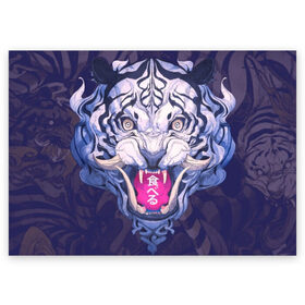 Поздравительная открытка с принтом ТИГР , 100% бумага | плотность бумаги 280 г/м2, матовая, на обратной стороне линовка и место для марки
 | Тематика изображения на принте: 24 на 7 тигр | арт | взгляд | иллюстрация | клыки | кот | коты | котяра | кошка | кошки | самурай | свирепый взгляд | скетч | тигр | тигры | цифровой рисунок | япония | японский арт | японский тигр