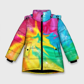 Зимняя куртка для девочек 3D с принтом Tie-Dye , ткань верха — 100% полиэстер; подклад — 100% полиэстер, утеплитель — 100% полиэстер. | длина ниже бедра, удлиненная спинка, воротник стойка и отстегивающийся капюшон. Есть боковые карманы с листочкой на кнопках, утяжки по низу изделия и внутренний карман на молнии. 

Предусмотрены светоотражающий принт на спинке, радужный светоотражающий элемент на пуллере молнии и на резинке для утяжки. | tie dye | tie dye краски | tie dye купить | стиль tie dye | футболка tie dye