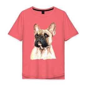 Мужская футболка хлопок Oversize с принтом Французский бульдог , 100% хлопок | свободный крой, круглый ворот, “спинка” длиннее передней части | Тематика изображения на принте: bulldog | dog | бульдог | собака | собаки | французский бульдог