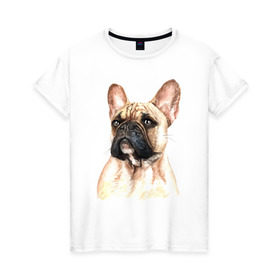 Женская футболка хлопок с принтом Французский бульдог , 100% хлопок | прямой крой, круглый вырез горловины, длина до линии бедер, слегка спущенное плечо | bulldog | dog | бульдог | собака | собаки | французский бульдог