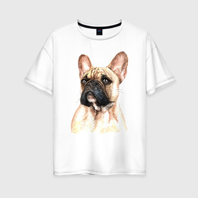 Женская футболка хлопок Oversize с принтом Французский бульдог , 100% хлопок | свободный крой, круглый ворот, спущенный рукав, длина до линии бедер
 | bulldog | dog | бульдог | собака | собаки | французский бульдог