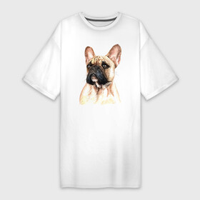 Платье-футболка хлопок с принтом Французский бульдог ,  |  | bulldog | dog | бульдог | собака | собаки | французский бульдог
