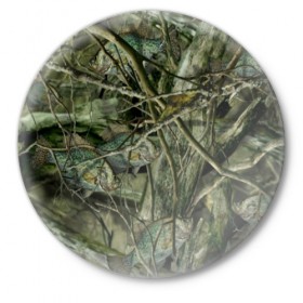 Значок с принтом Лесной камуфляж ,  металл | круглая форма, металлическая застежка в виде булавки | камуфляж | лесной камуфляж