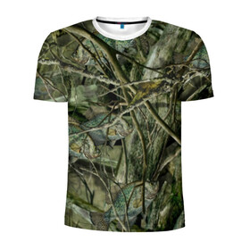 Мужская футболка 3D спортивная с принтом Лесной камуфляж , 100% полиэстер с улучшенными характеристиками | приталенный силуэт, круглая горловина, широкие плечи, сужается к линии бедра | камуфляж | лесной камуфляж