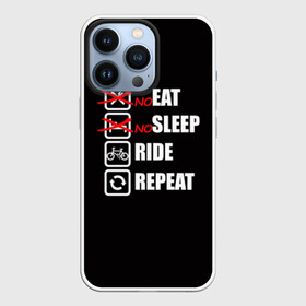 Чехол для iPhone 13 Pro с принтом Ride black ,  |  | bicycle | bike | cycle | eat | eat sleep | eat sleep repeat | eat sleep ride | eat sleep ride repeat | ride | sleep | вело | велосипед | есть | катать | повторить | спать