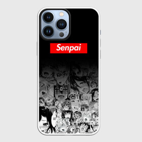 Чехол для iPhone 13 Pro Max с принтом Senpai ,  |  | Тематика изображения на принте: 2 versia | ahegao | anime | manga | paint | red | sempai | senpai | sup | supreme | trend | white | аниме | белый | манга | семпай | сенпай | суп | суприм