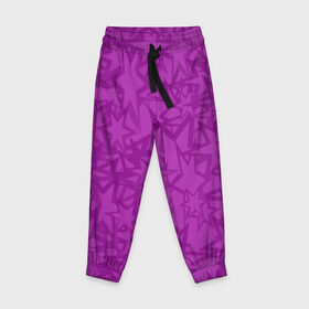 Детские брюки 3D с принтом Абстракция. , 100% полиэстер | манжеты по низу, эластичный пояс регулируется шнурком, по бокам два кармана без застежек, внутренняя часть кармана из мелкой сетки | абстракция | звёзды | красочная | символы | фигуры | фиолетовые | фиолетовый