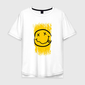Мужская футболка хлопок Oversize с принтом NIRVANA , 100% хлопок | свободный крой, круглый ворот, “спинка” длиннее передней части | music | nirvana | rip smile | rock | smile | группа | курт кобейн | музыка | нирвана | рок | смайл