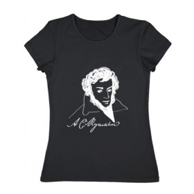 Женская футболка хлопок с принтом А. С. Пушкин , 100% хлопок | прямой крой, круглый вырез горловины, длина до линии бедер, слегка спущенное плечо | 
