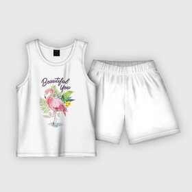 Детская пижама с шортами хлопок с принтом Фламинго ,  |  | flamingo | птица | птицы | фламинго