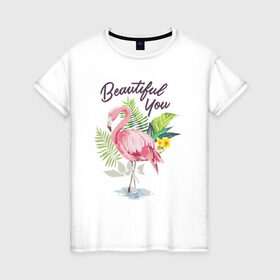 Женская футболка хлопок с принтом Фламинго , 100% хлопок | прямой крой, круглый вырез горловины, длина до линии бедер, слегка спущенное плечо | flamingo | птица | птицы | фламинго